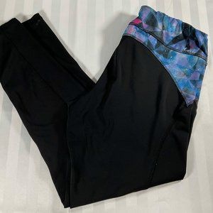 Ladies Size: XL - Black Athletic Leggings w/ Pink/Blue/Purple Abstract Waistband